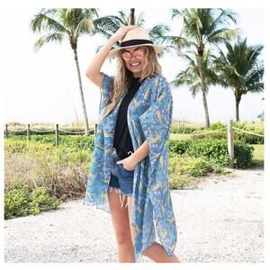 MarleyLilly Leopard Blue Kimono Swim Cover Up Sz OS